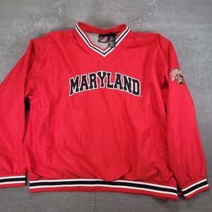 Team Athletics Y2K Maryland Terrapins Mens Lg Red V-Neck Windbreaker Jacket